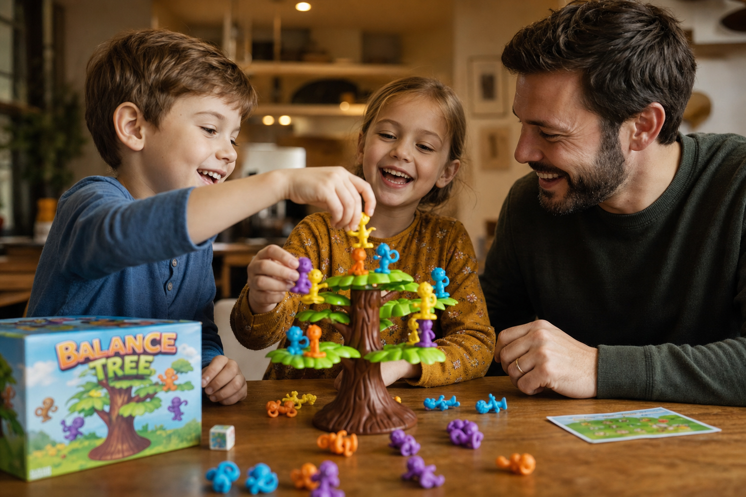 Famille jouant au jeu d’équilibre singes